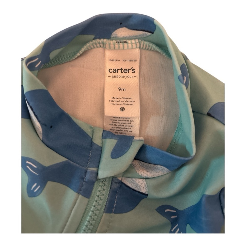 Swimsuit One Piece Infant Baby Boy Teal Green w/ Blue Whale Print zipper Size 9M - Picture 3 of 3